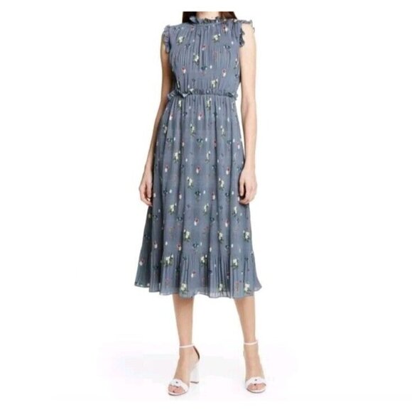 Ted Baker Toppaz Oracle Pleated Midi Dress Gray Women’s 3 Size 8 Floral Formal - Picture 2 of 16